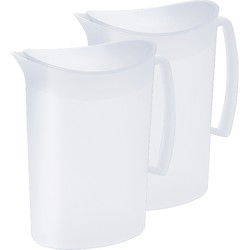 Juypal Schenkkan/waterkan - 2x - transparant - 2 liter - kunststof - L20 x H23 cm - met deksel - Schenkkannen