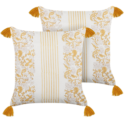 BILOBA  - Sierkussen set van 2 - Mosterdgeel - 45 x 45 cm - Katoen