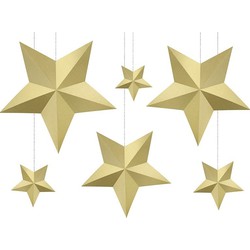 12x DIY kerstboom hangers gouden sterren - Kerststerren