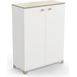 Kleine buffetkast met 2 openslaande deuren, eiken kronberg en wit decor - L79,7 cm