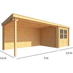 Blokhut met overkapping Els 650 cm bij 250 cm diep Lessenaarsdak