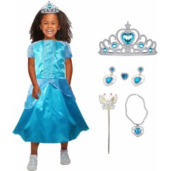 Allerion Prinsessenjurk Meisje Blauw - Verkleedkleren Elsa Frozen - Blauw Prinsessen Jurk - Inclusief Accessoires - Maat 100-140cm / 3 tot 8 jaar