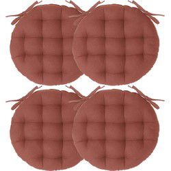 Atmosphera Stoelkussen rond - 4x - terracotta - katoen - 38 x 6.5 cm - wicker zitkussen - tuinstoelkussens