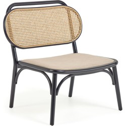Kave Home - Doriane solid elm easy chair with black lacquer finish and upholstered seat