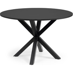 Kave Home - Argo ronde tafel in zwartgelakt MDF glas en stalen poten met zwarte afwerking Ø 120 cm
