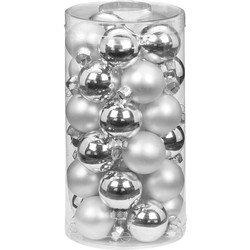 30x stuks kleine glazen kerstballen zilver mix 4 cm - Kerstbal