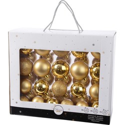 Kunststof kerstballen mix goud 42 delig glimmend en glitter - Kerstbal