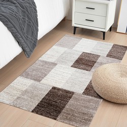 Modern Loper - Lima Geblokt Bruin / Beige - 80 X 150 CM