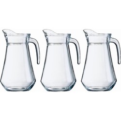 3x Glazen water of sap karaffen/kannen 1,3 liter - Waterkannen