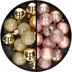 34x stuks kunststof kerstballen goud en lichtroze 3 cm - Kerstbal