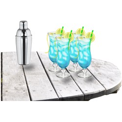 Cocktailshaker set met 4x stuks Pina Colada cocktailglazen 440 ml - Cocktailglazen