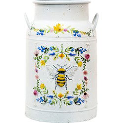 Clayre & Eef Decoratie Melkbus  Ø 19x30 cm Wit Metaal Bij en Bloemen Melkkan