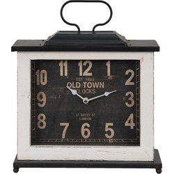 Clayre & Eef Tafelklok  36x10x32 cm Zwart Wit Hout Ijzer Old town Tafelklokken Binnen