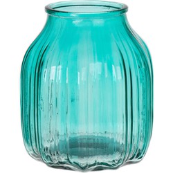 Bellatio Design Bloemenvaas klein - turquoise blauw glas - D14 x H16 cm - Vazen