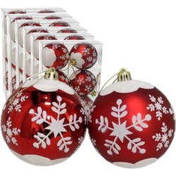 36x stuks gedecoreerde kerstballen rood kunststof 6 cm - Kerstbal