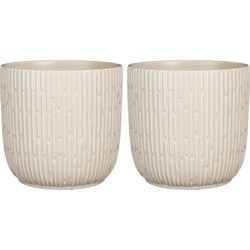 2x Stuks Plantenpot/bloempot keramiek mat wit stripes patroon - D19/H18 cm - Plantenpotten