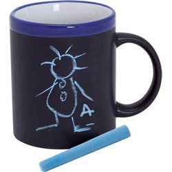 Krijtbord koffie mok - Set van 8x stuks - blauw - beschrijfbare beker - Koffiemok - Bekers