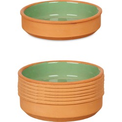 Set 8x tapas/creme brulee serveer schaaltjes terracotta/groen 16x4 cm - Snack en tapasschalen