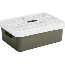 Sunware Opbergbox/mand - donkergroen - 9 liter - met deksel hout kleur - Opbergbox