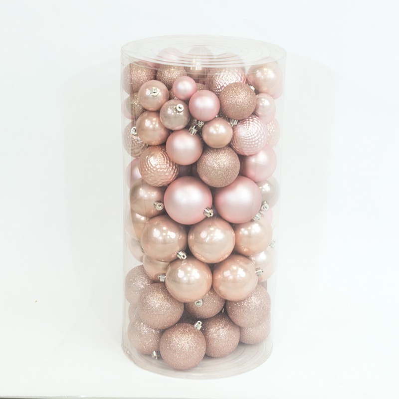100 Onbreekbare kerstballen in koker mix poeder roze - Decoris - 