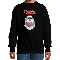Bellatio Decorations kersttrui/sweater voor kinderen - Kerstman - Santa Rocks - zwart 7-8 jaar (122/128) - kerst truien kind