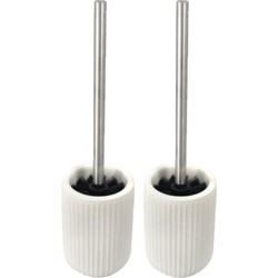 2x stuks toiletborstels wit ribbel met houder keramiek 40 cm - Toiletborstels