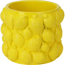 MISOU Citroenvaas - 14x14cm - Bloempot - met Citroenen - Plantenpot - Bloempotten - voor Binnen - en Buiten - Citroen - Vaas - Medium - Cement - CITRINE