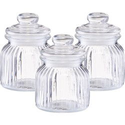 Zeller Voorraadpot - 3x - glas - 600ml - relief - 11x14,5 cm - rond - Voorraadpot