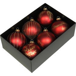 Othmar Decorations luxe kerstballen - gedecoreerd - 6x - 8 cm - rood - Kerstbal