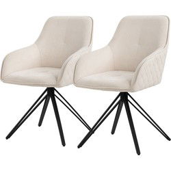 Eetkamerstoel set van 2 draaibare crème in geweven stof met rugleuning en armleuningen ML design