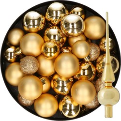 Kerstversiering kunststof kerstballen met piek goud 6-8-10 cm pakket van 49x stuks - Kerstbal