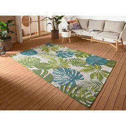 Binnen- En Buitenkleed - Tropical Leaves Groen/Blauw - 80 X 165 CM