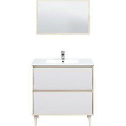 Meubel met keramische wastafel 80 cm, 2 laden en spiegel - Verona