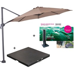 Garden Impressions Hawaii zweefparasol S Ø300 - donker grijs/taupe met 80 kg parasolvoet en parasolhoes