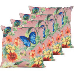 Anna's Collection Sierkussen voor binnen en buiten - 4x - vlinder - oud roze - 45 x 45 cm - tuinkussen - Sierkussens