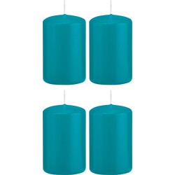 4x Kaarsen turquoise blauw 5 x 8 cm 18 branduren sfeerkaarsen - Stompkaarsen