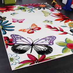 Kindervloerkleed - Eceria - Vlinder - Multi / Creme - 120x170 cm