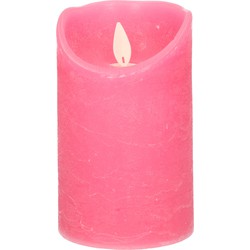 1x Fuchsia roze LED kaarsen / stompkaarsen met bewegende vlam 12,5 cm - LED kaarsen