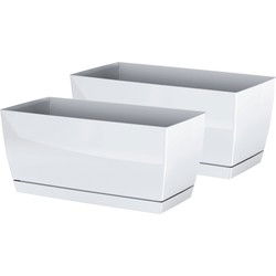 Prosperplast plantenpot - 2x - kunststof - parel wit - 24 x 12 x 11 cm - Plantenpotten