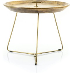 Furnilux - Salontafel Rond Medja - Mango Hout - Metaal Goud - 60 x 60 x 48 cm