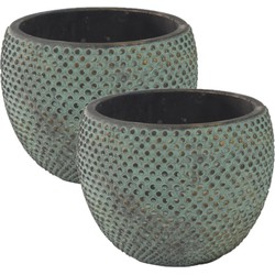 Plantenpot/bloempot stijlvol motief blauw/goud D16 en H12 cm - 2x - Plantenpotten