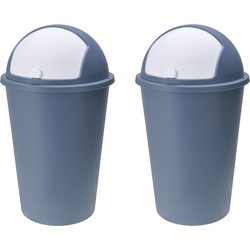 2x stuks vuilnisbak/afvalbak/prullenbak blauw met deksel 50 liter - Prullenbakken