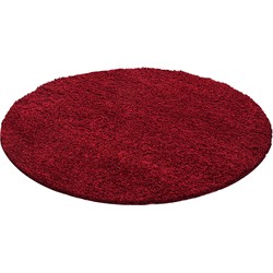 Tapijtenloods Basic Rond Shaggy vloerkleed Rood Hoogpolig- 200 CM ROND