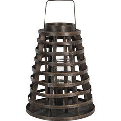 Clayre & Eef Windlicht  Ø 32x40 cm Bruin Hout Glas Rond Kaarsenhouder