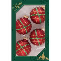 8x stuks luxe glazen kerstballen 7 cm rood velvet met ruit - Kerstbal