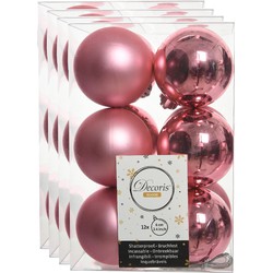 48x stuks kunststof kerstballen lippenstift roze 6 cm glans/mat - Kerstbal
