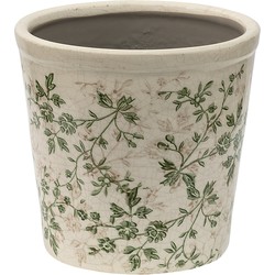 Clayre & Eef Bloempot  Ø 16x16 cm Groen Beige Keramiek Bloemen Bloempot binnen