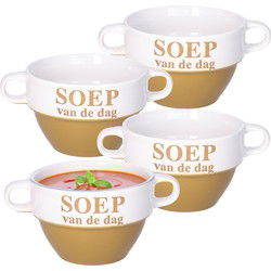 Soepkommen - 4x - Soep van de dag - Cappuccino bruin - Stapelbaar - Kommetjes