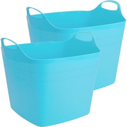 2x stuks flexibele kuip emmer/wasmand vierkant blauw 40 liter - Wasmanden