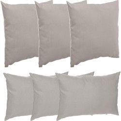 Hesperide Bank/sier/tuin kussens - binnen/buiten - 6x stuks - taupe/beige - 2 formaten - Sierkussens
